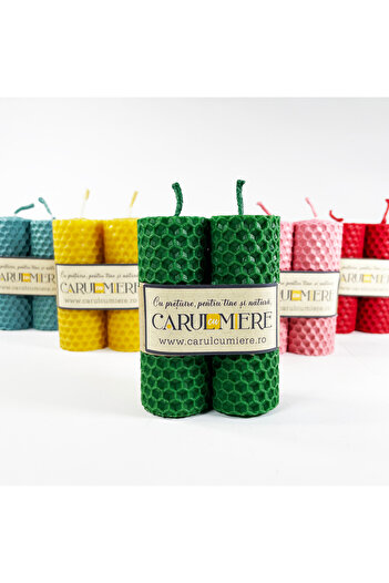 CARUL CU MIERE HANDMADE natural wax candle, honeycomb pattern, 8.5 cm x 3 cm – set of 2 pcs.