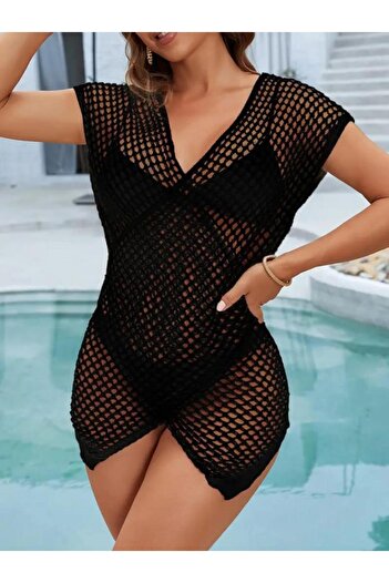 Kokosh moda    Women's Double Breasted Detail Openwork Knitwear Pareo