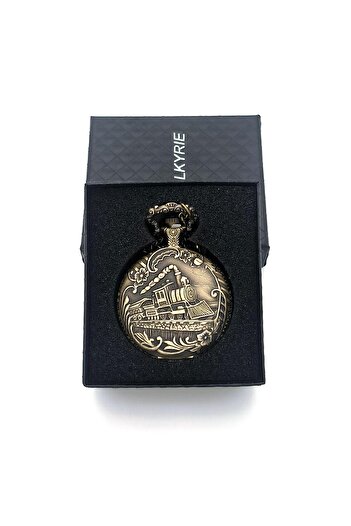 valkyrie Retro Vintage Embossed Smoky Train Flower Motif Elegant Chain Pocket Watch