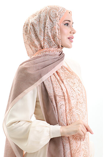 sefamerve Karaca Patterned Cotton Shawl 82003-01 Salmon Brown