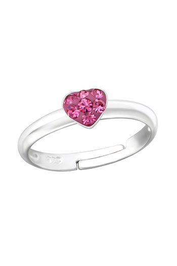 Sophia Collection Children's ring, 925 silver, heart model with red crystals, size 43, adjustable