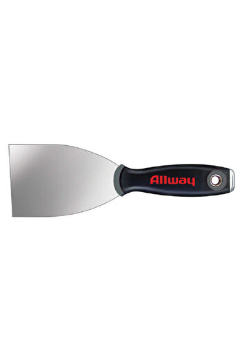 ALLWAY مكشطة حائط صلبة من الفولاذ الكربوني بمقبض ناعم باللونين الأسود والفضي مقاس 3 بوصات