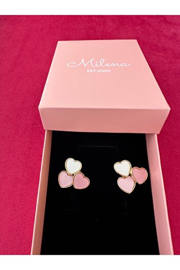 Milena Designer Store Milena Istanbul Pink Three Heart Earrings