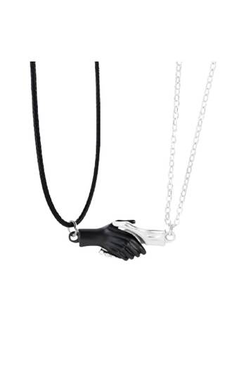 xUPING Set of two necklaces with 'handshake' magnetic pendant for couples, friends, black and silver