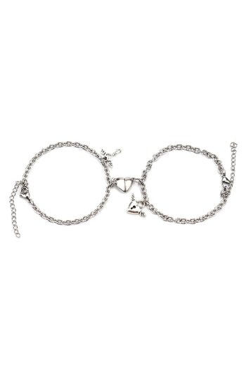 xUPING Set of two bracelets for couples, friends, stainless steel with heart-shaped magnet and key lock pen