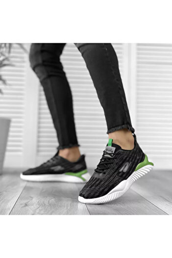 Casual Men's canvas sneakers, L3083, black with green print