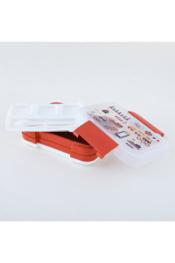 Fab N Funky Transport Themed Lunchbox, Fun Design, Lightweight, Compact, 3 Years+, 23 x 17.5 x 6.5 cm - Red