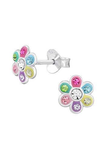 Sophia Collection Cercei copii argint 925 model Floare multicolora cu cristale
