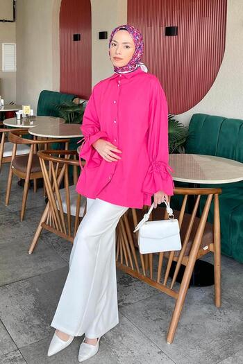 lamelif Sleeve Tunnel Rope Detailed Shirt Fuchsia