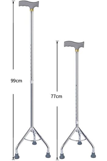 AKM Walking Stick Tripod Stainless Steel Lightweight & Sturdy Mobility Aid Height Adjustable Walking