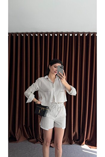 HAZELANNA Striped Ecru Suit