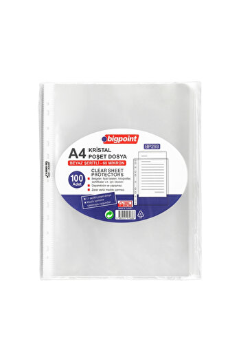 Bigpoint Bag File Crystal 60 Micron, 100 Pack, A4, 11 Holes