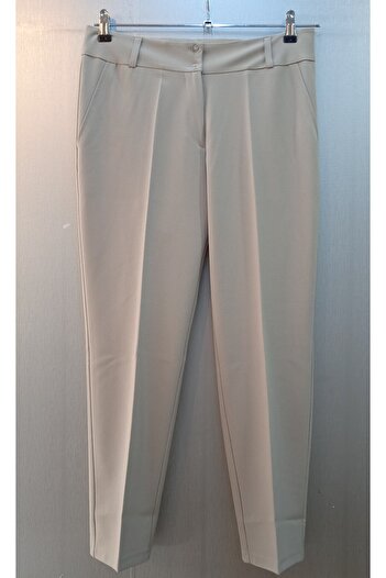 Nelly Plus Size Beige Color Fabric Trousers with Belt