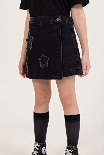 DMB BOYS & GIRLS Çaren Kids- Girl's Star Detailed Sequin Embroidered Denim Shorts Skirt