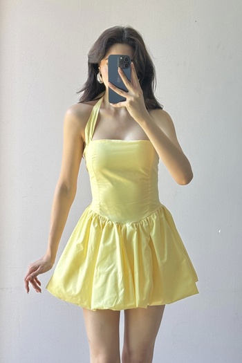 Eka Women's Yellow Tie Back Gipeli Balloon Dress 1026-221709