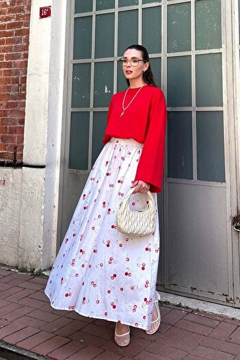Ceylan Otantik Cherry Pattern Balloon Skirt