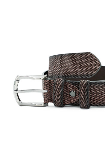 Tuna Nappa Genuine Print Leather 4.00 cm Sports Men's Belt - Tuna Kmr121