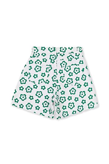 Bak Moda Floral Patterned White Green Shorts