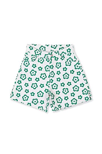 Bak Moda Floral Patterned White Green Shorts