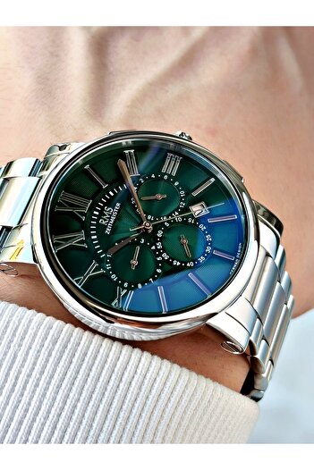 Romanson Functional Silver-Green Color Steel Cord Steel Case Men's Wrist Watch with 24 Months Warranty 1013.15Mr