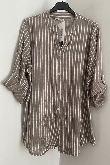 AYASOFYA OTANTIK Women's Italian Mink Judge Collar Striped Foldable Orphan Sleeve 100% Cotton Shirt