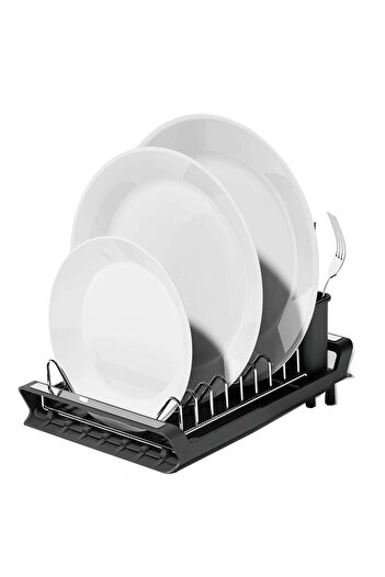 PUFO Extendable Dish Rack - Modern Organizer for Plates, Cutlery and Glasses in the Kitchen, Black