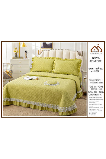 FIONNA.RO Finet 4-Piece Quilt With Ruffles - Pistachio Green