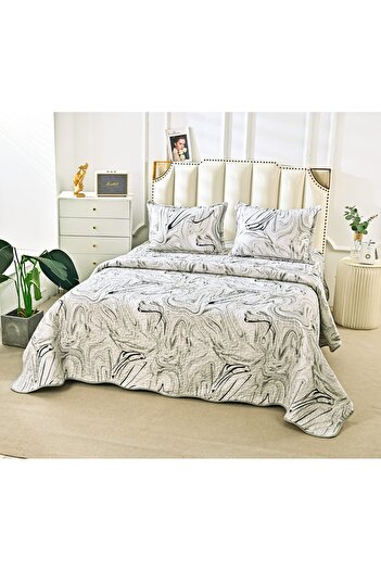 FIONNA.RO Double-Sided Quilted Cotton Blanket - Marble Grey