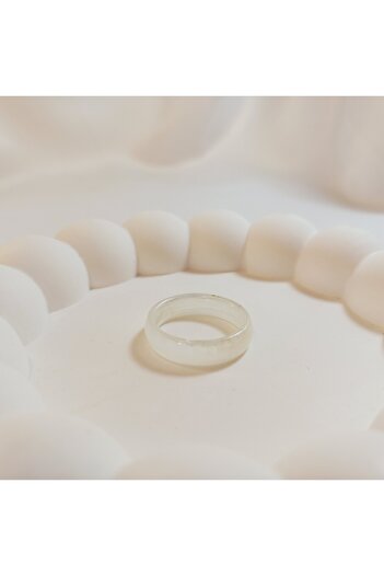 Crystal Atelier Certified White Natural Agate Stone Evil Eye Ring