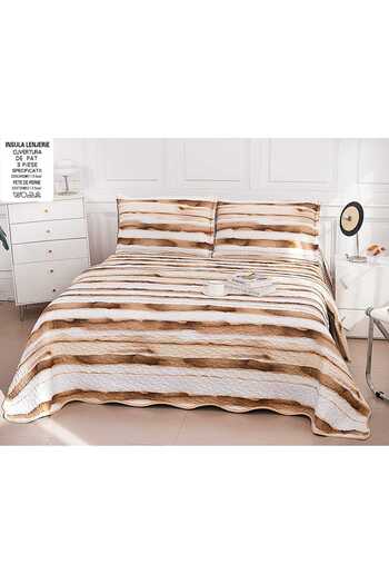 FIONNA.RO Double-Sided Quilted Cotton Blanket - Gold Stripes