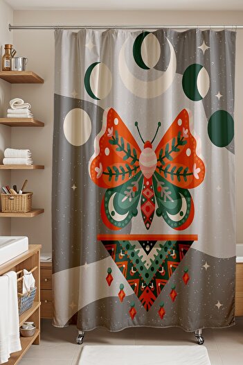 EVPANYA Bathroom Curtain, Bohemian Moon and Butterfly Pattern Shower Curtain, Bathtub Curtain 175X200Cm