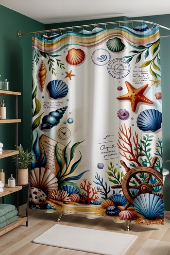 EVPANYA Banyo Perdesi, Deniz Tabanı Canlıları Desenli Duş Perdesi, Küvet Perdesi 175x200cm