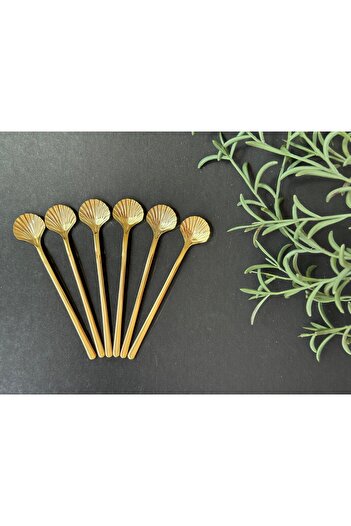 Dia Set of 6 Gold Mussel Spoons & Teaspoons & Dessert Spoons & Mixing Spoons