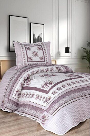 Çeyiz Diyarı Solindra Printed Quilted Single Bedspread Dusty Rose