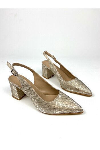 Gloriys Ayakkabı & Çanta Gold Pattern 6 cm Thick Heel Shoes 01496