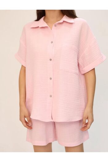 OTAKU Women's Linen Short Sleeve Shirt Shorts Set