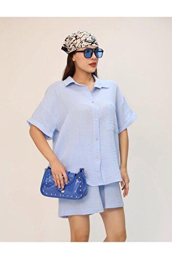 OTAKU Women's Linen Short Sleeve Shirt Shorts Set