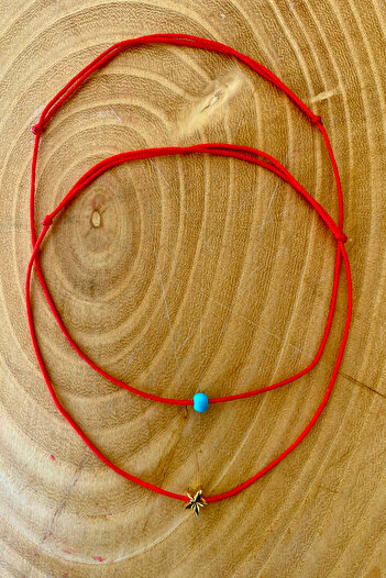 Shepidi 2 Pcs Blue Beads, Star Cutout Gold Figure Red String Anklet
