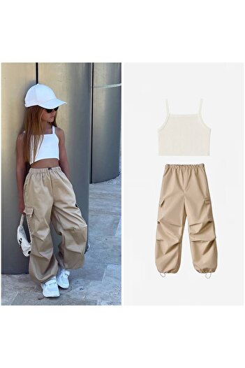 Karan Kids Girl's Crop and Parachute Fabric Pants Bottom Top Set