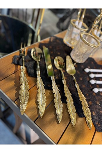 hediye Esterhomedecor 5-Piece Feather Model Metal Serving Spoon Gold