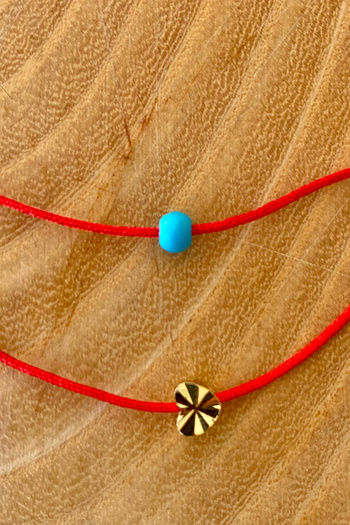 Shepidi 2-Pack Blue Bead Cutout Heart Gold Figure Red String Anklet