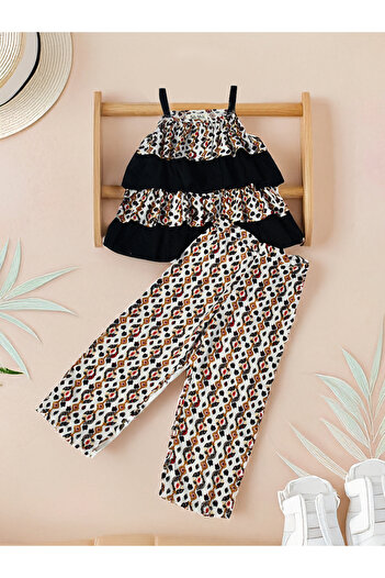 Bella Moda By Styli Printed Layered Strappy Top and Pants Set