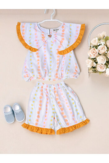 Bella Moda By Styli Printed Ruffled Detail Sleeveless Top and Shorts Set