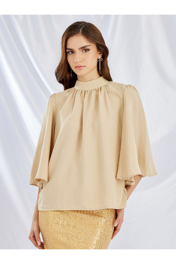 Styli Solid High Neck Top and Sequin Embellished Skirt Co-Ords