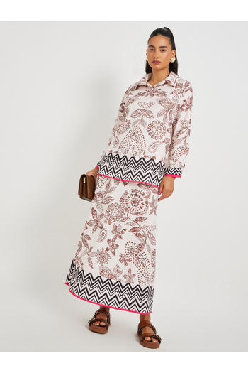Styli Print Long Sleeve Top and A-Line Skirt Co-Ords
