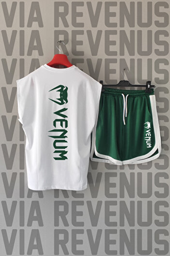 Vordevia Ufc Back Printed Zero Sleeve Sports Tshirt and Green Shorts Sports Set