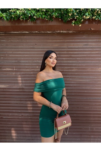 mekabutik Emerald Green Madonna Collar Short Dress
