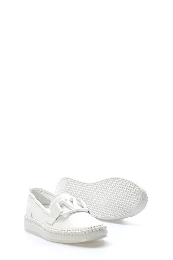 TUGERDİ Tugerdi White Genuine Leather Buckle Light Sole Quality Women's Casual Shoes Tg091642612454