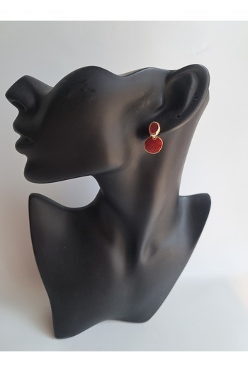 BHR AKSESUAR Burgundy Gold Small Earrings