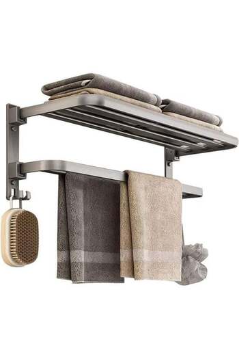 fulina Towel Rack Storage Rack without Drilling ,40cm Space Aluminum Wall-mounted,Rust-proof and Waterproof
